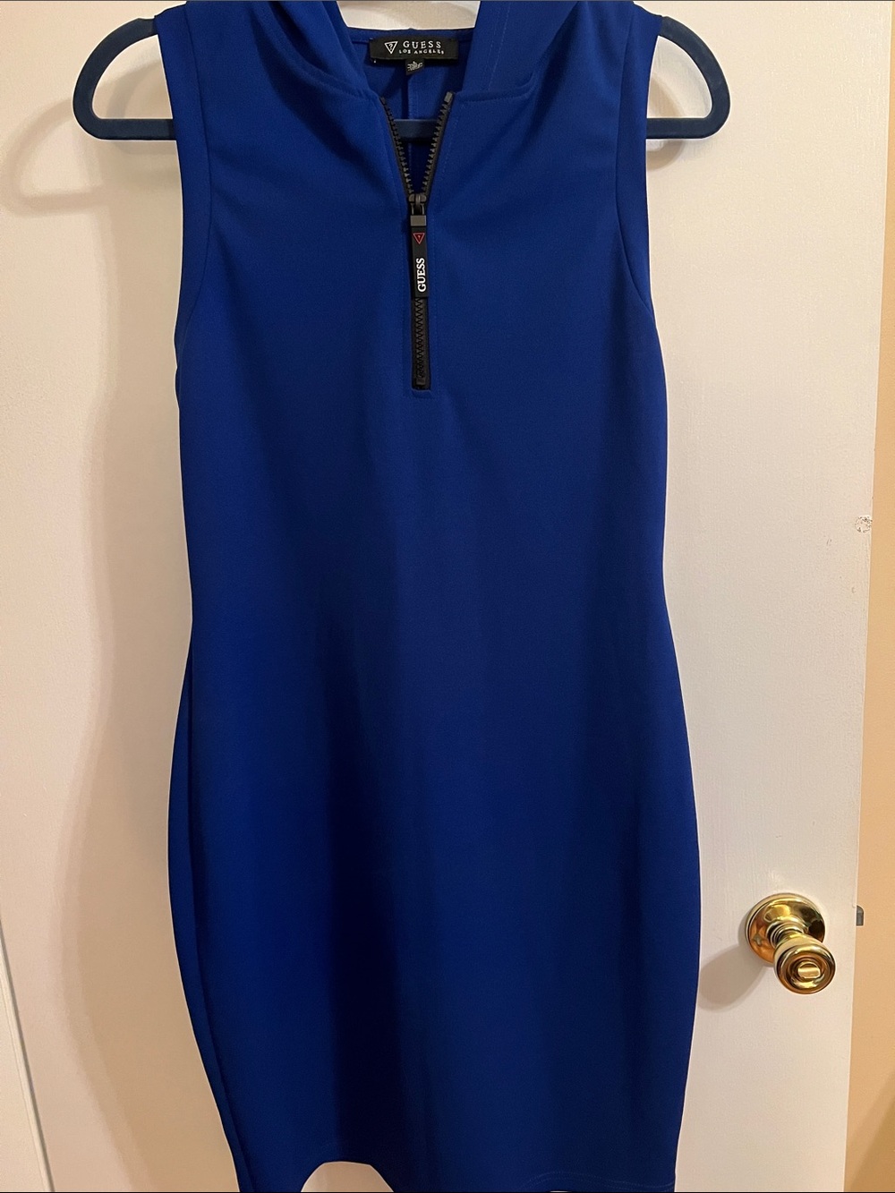 GUESS Royal Blue Sleeveless Zip-Front Hoodie Dress